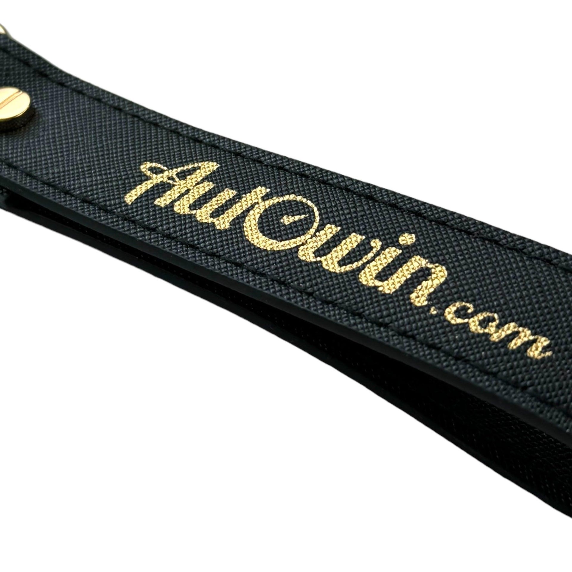 AutoWin Golden Keychain with Black Leather - AutoWin