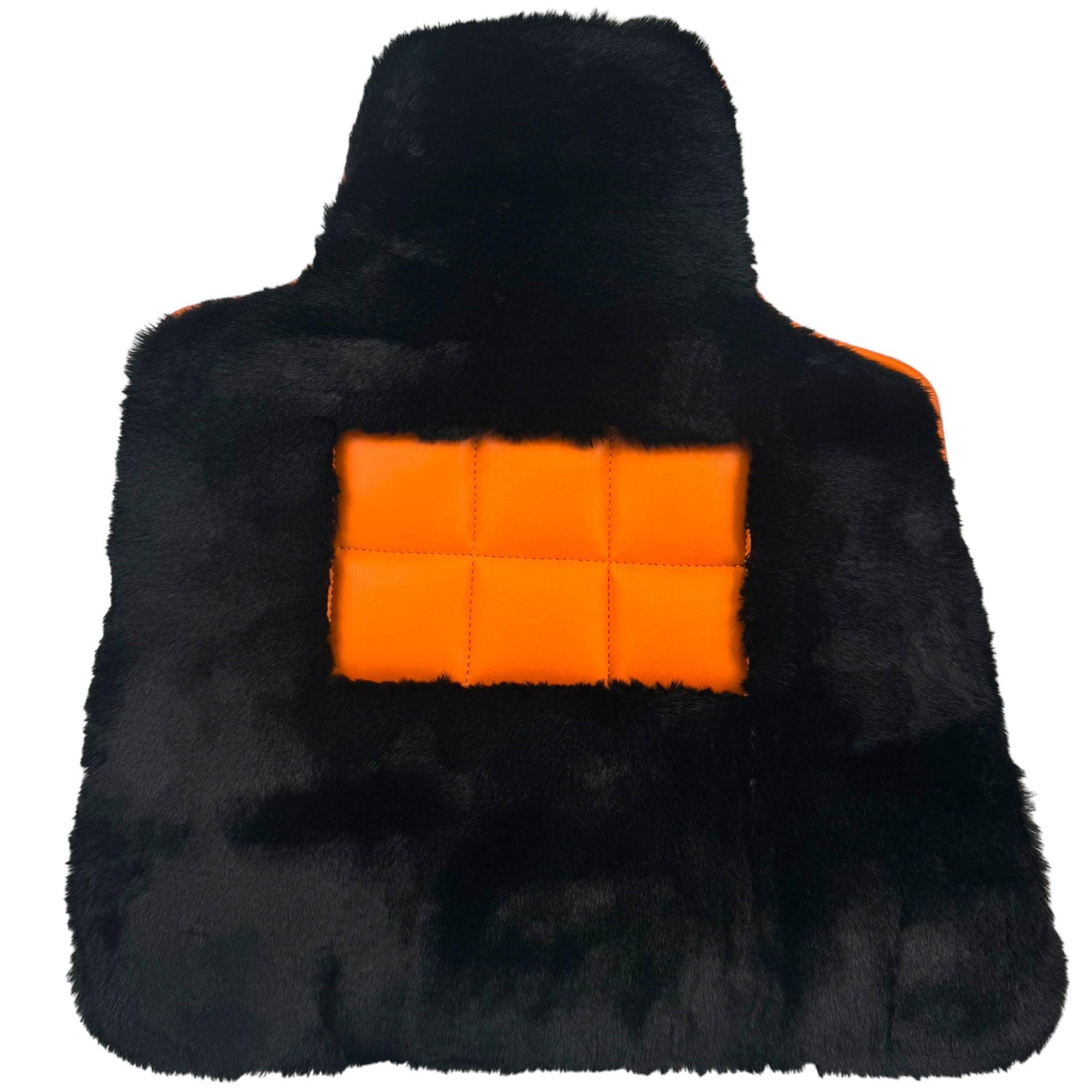 Black Sheepskin Floor Mats for Rolls-Royce Shadow (1965-1977) Orange Leather Trim - AutoWin