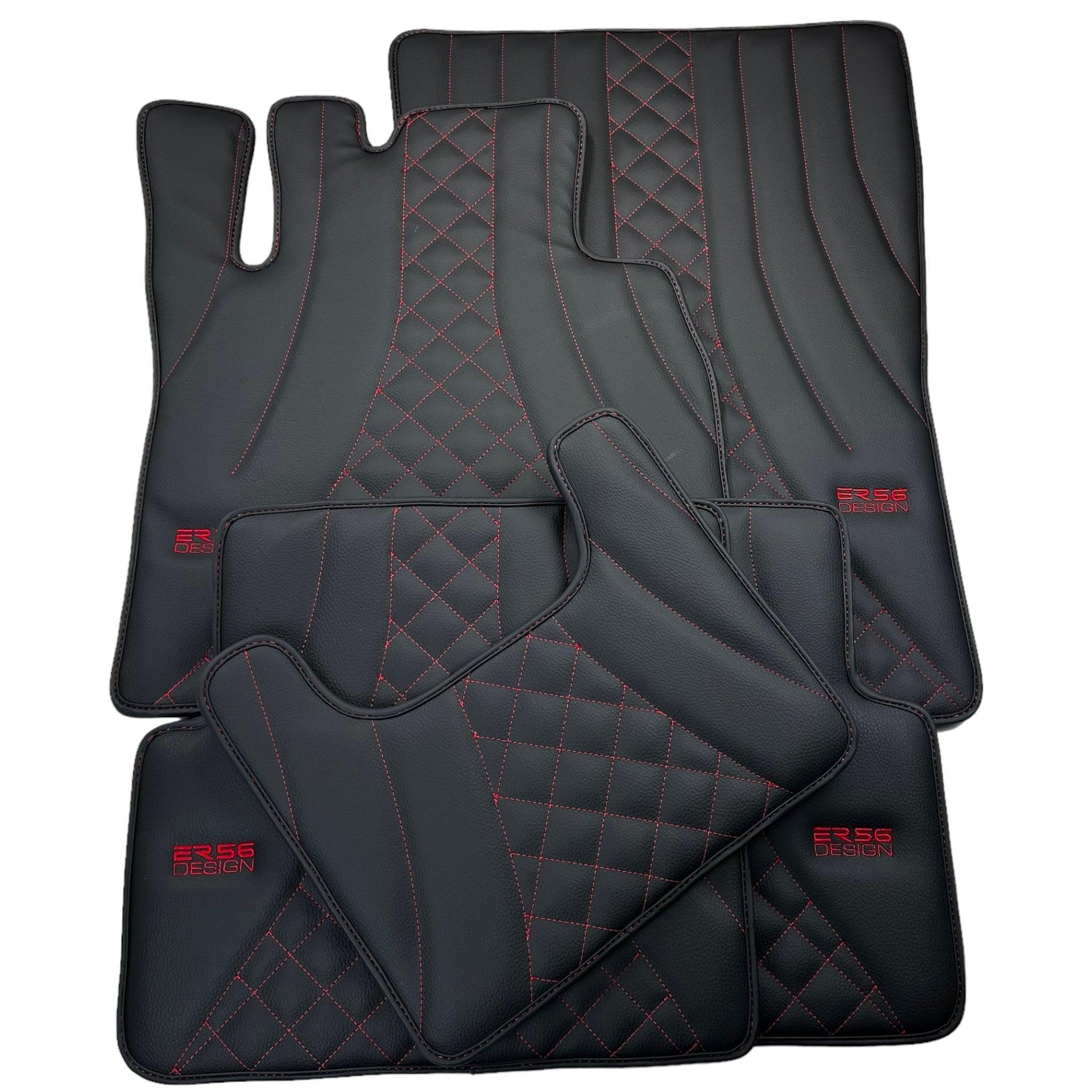 Black Leather Floor Mats for Mercedes-Benz G Class W463 (2008-2018) ER56 Design - AutoWin