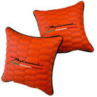 Orange Leather Pillows Performante Set of 2 with Black Sewing - AutoWin