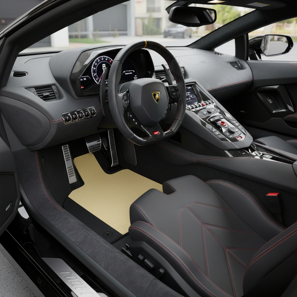 Tapis de voiture en cuir personnalisables avec motif carré pour Lamborghini Aventador (2012-2022) - AutoWin