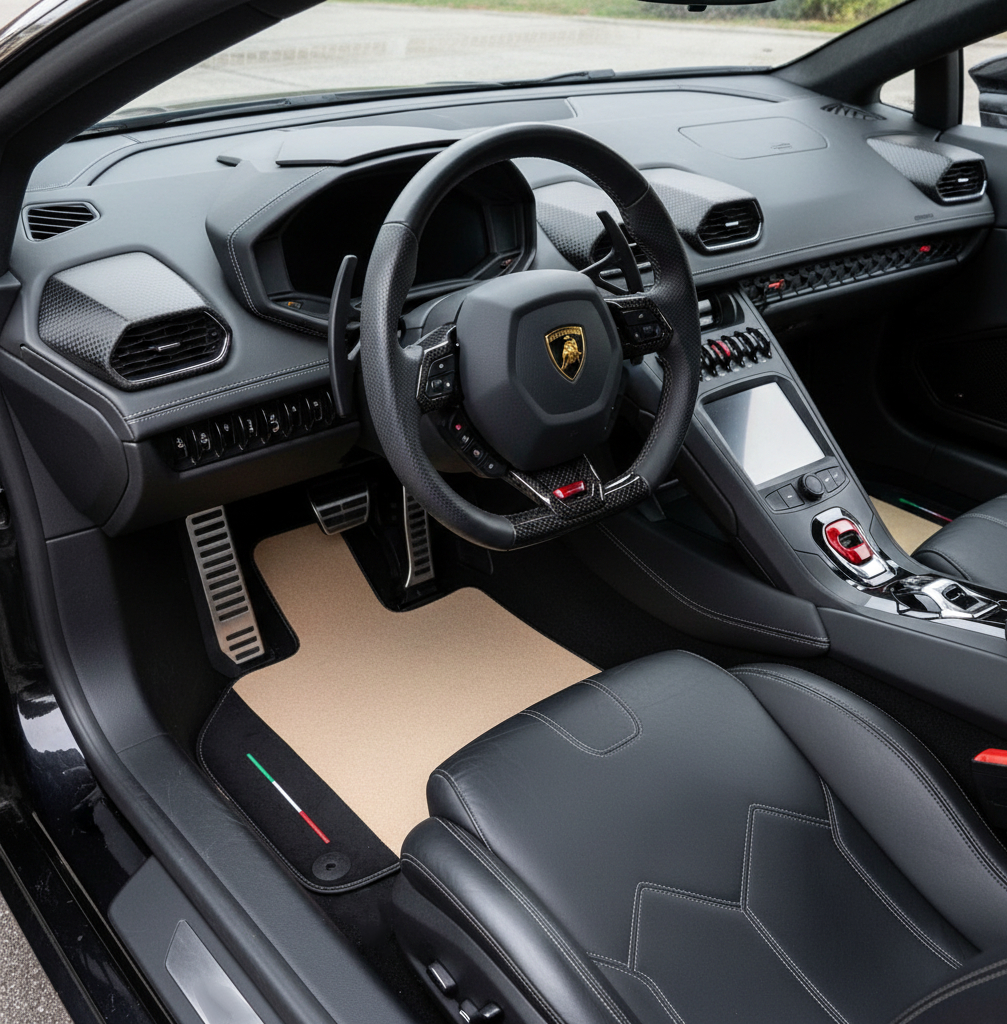 Tapis de voiture beige sur mesure pour Lamborghini Huracan EVO en cuir Alcantara