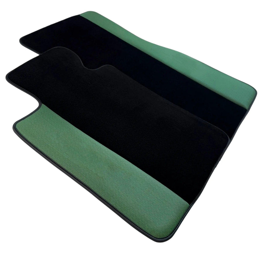Black Floor Mats for BMW 1 Series F70 | Green Leather Borders