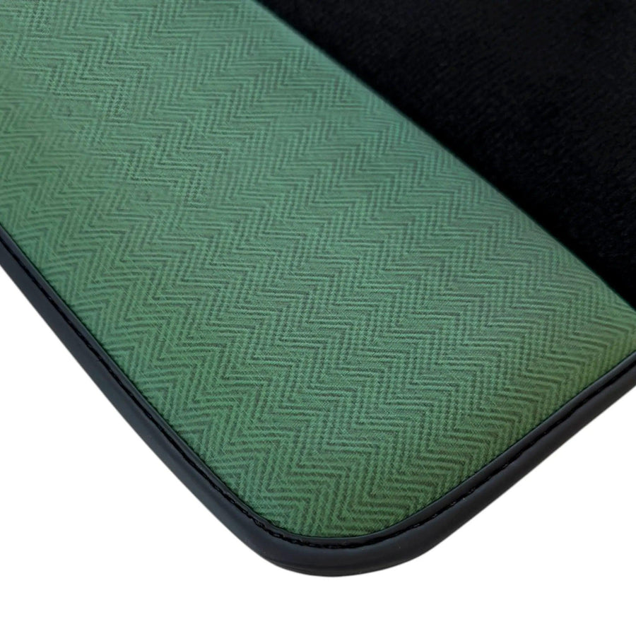 Black Floor Mats for BMW 1 Series F70 | Green Leather Borders
