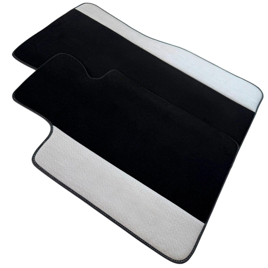 Black Floor Mats for BMW G60 (2023-2026) Sedan with Gray Leather Borders