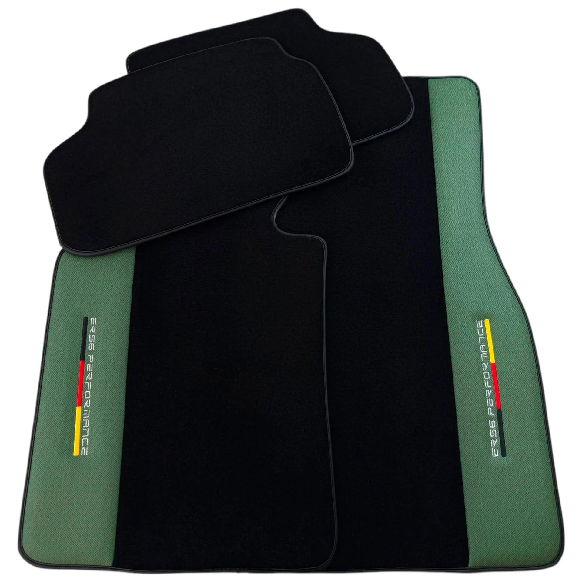Black Floor Mats for BMW Gran Tourer F46 (2015-2022) 7 Seats with Green Leather ER56 Performance