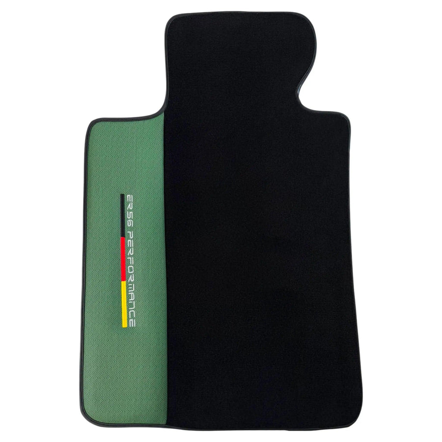 Black Floor Mats for BMW Gran Tourer F46 (2015-2022) 5 Seats with Green Leather ER56 Performance