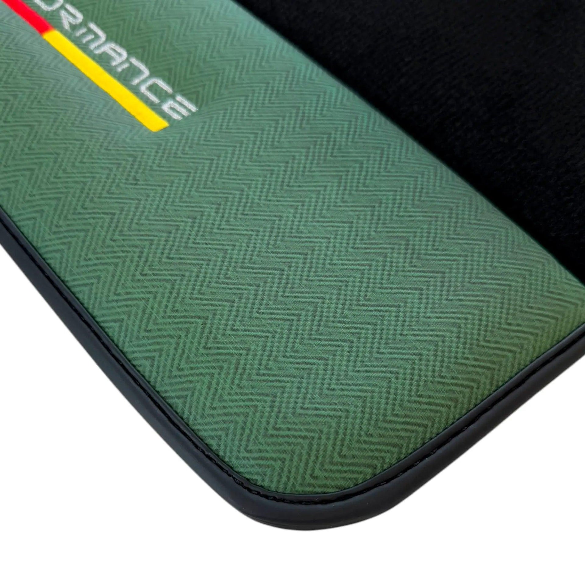 Black Floor Mats for BMW F74 Gran Coupe (2025-2026) with Green Leather ER56 Performance