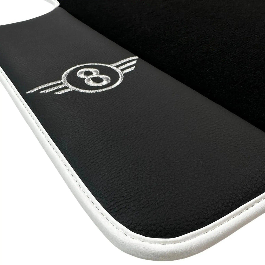 Black Floor Mats for Mini Cabrio F57 Convertible (2016-2023) with Leather | White Trim - AutoWin