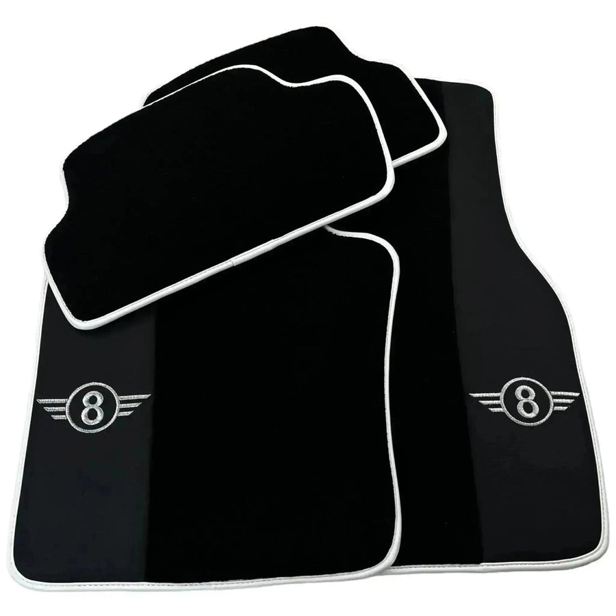 Black Floor Mats for Mini Countryman F60 Hybrid (2020-2023) with Leather | White Trim - AutoWin