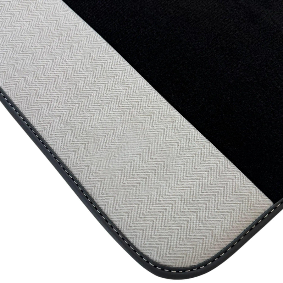 Black Floor Mats for Rolls Royce Phantom VIII 2017-2024 with Gray Leather Borders