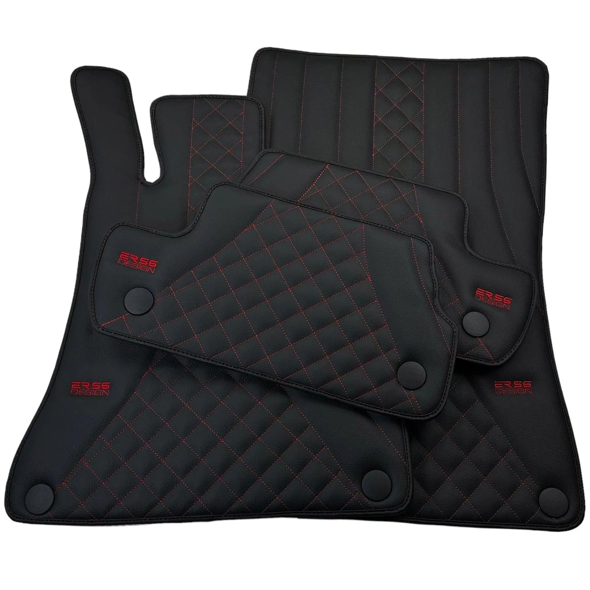 Black Leather Floor Mats For Mercedes Benz E-Class A238 Convertible (2017-2023) | ER56 Design - AutoWin