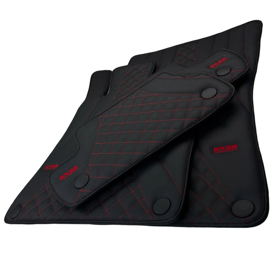 Black Leather Floor Mats For Mercedes Benz E-Class S213 Estate (2016-2020) | ER56 Design - AutoWin
