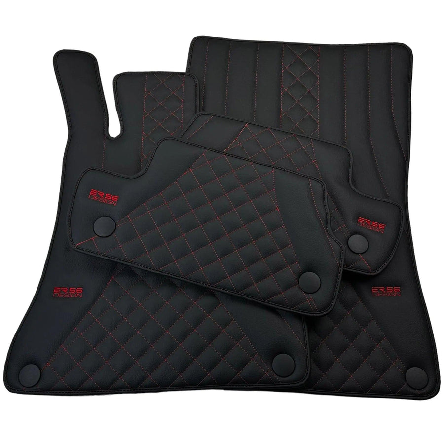 Black Leather Floor Mats For Mercedes Benz EQS-Class V297 (2021-2023) | ER56 Design - AutoWin