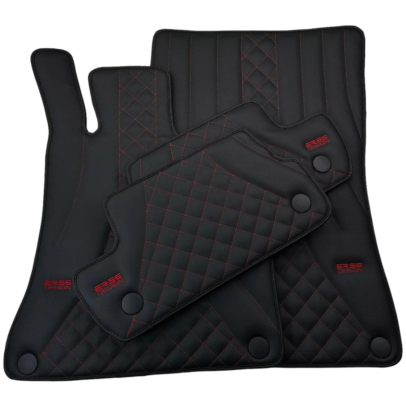 Black Leather Floor Mats For Mercedes Benz R-Class W251 (2005-2013) Short Wheelbase | ER56 Design - AutoWin