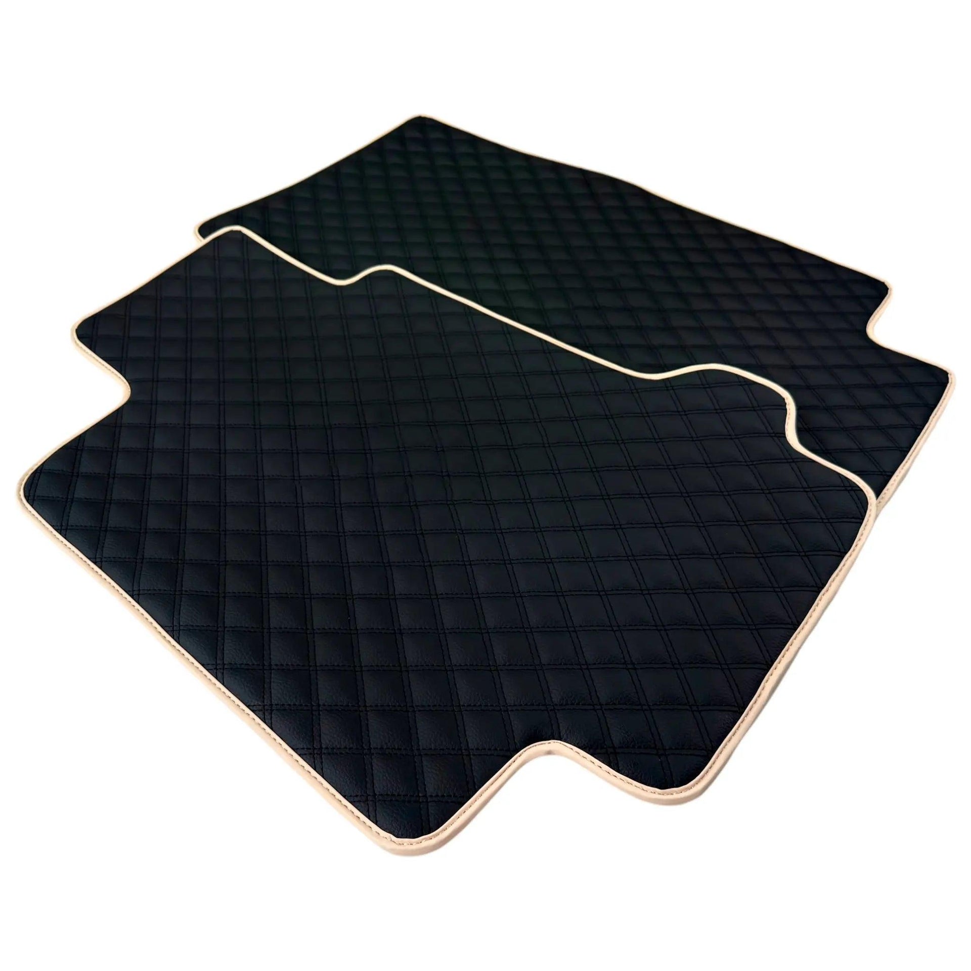Black Stitched Leather Floor Mats for Maserati GranCabrio Sport (2011-2019) | Beige Trim - AutoWin
