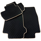 Black Stitched Leather Floor Mats for Maserati GranTurismo MC (2009-2010) | Beige Trim - AutoWin