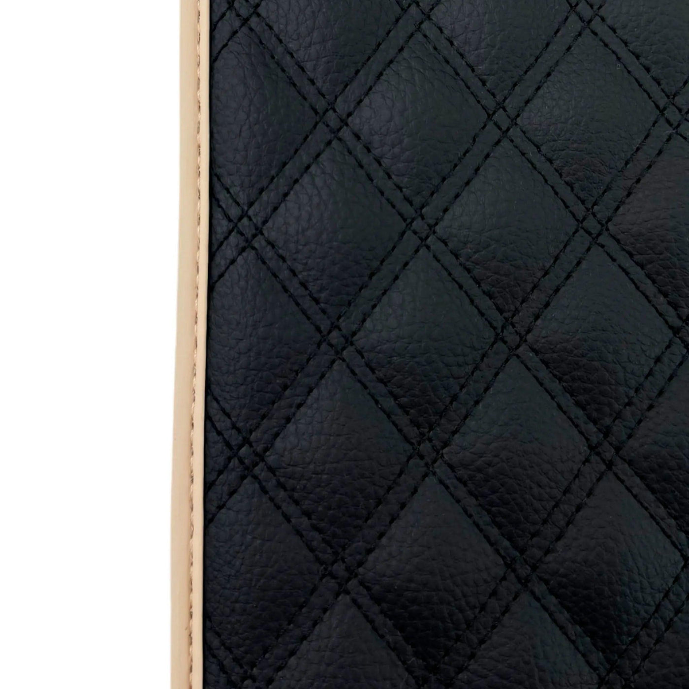 Black Stitched Leather Floor Mats for Maserati GranTurismo MC (2009-2010) | Beige Trim - AutoWin