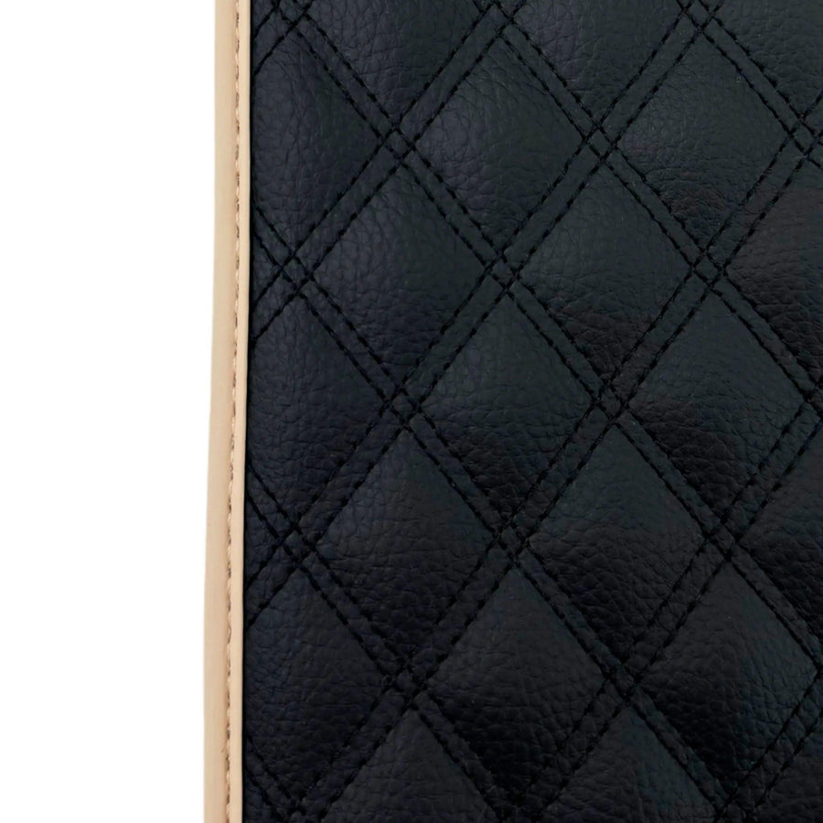 Black Stitched Leather Floor Mats for Maserati GranTurismo MC (2009-2010) | Beige Trim - AutoWin