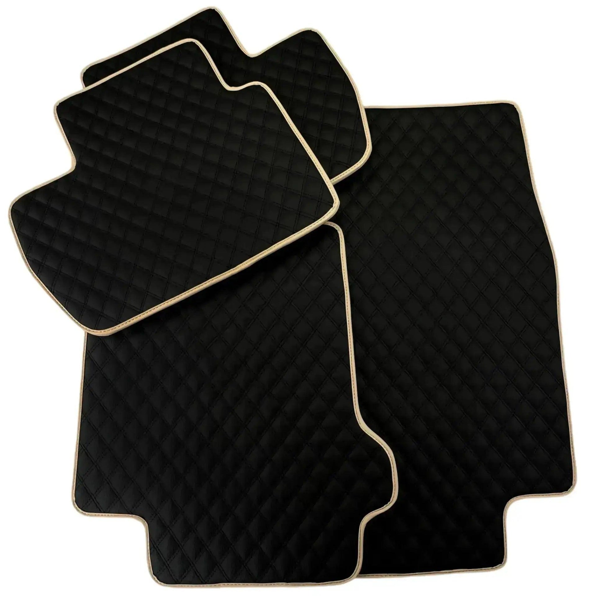Black Stitched Leather Floor Mats for Maserati GranTurismo Sport (2012-2019) | Beige Trim - AutoWin