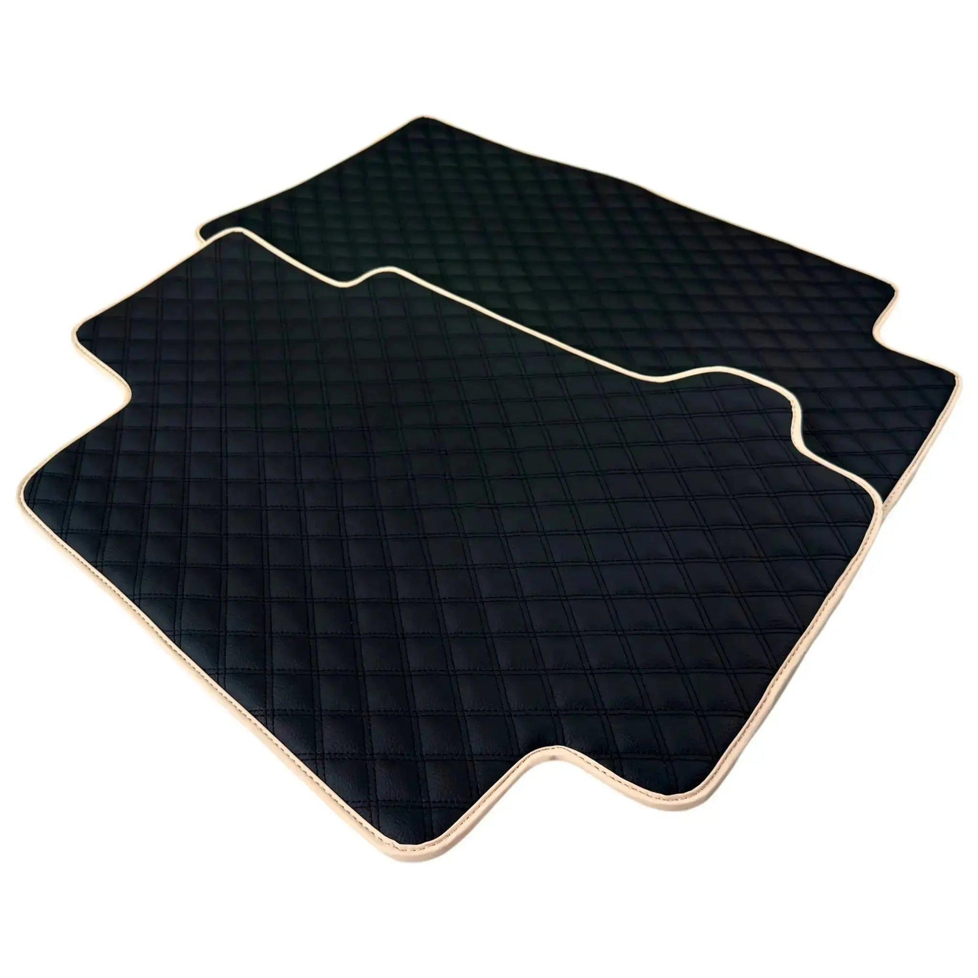 Black Stitched Leather Floor Mats for Maserati GranTurismo Sportline (2009-2019) | Beige Trim - AutoWin