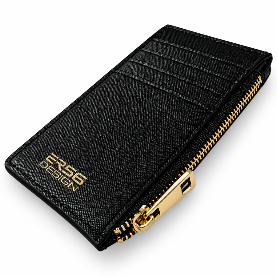 Schwarzer Leder ER56 Design Kartenhalter mit goldenem Logo