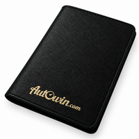 Porte-passeport AutoWin en cuir noir avec logo doré