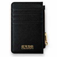 Schwarzer Leder ER56 Design Kartenhalter mit goldenem Logo