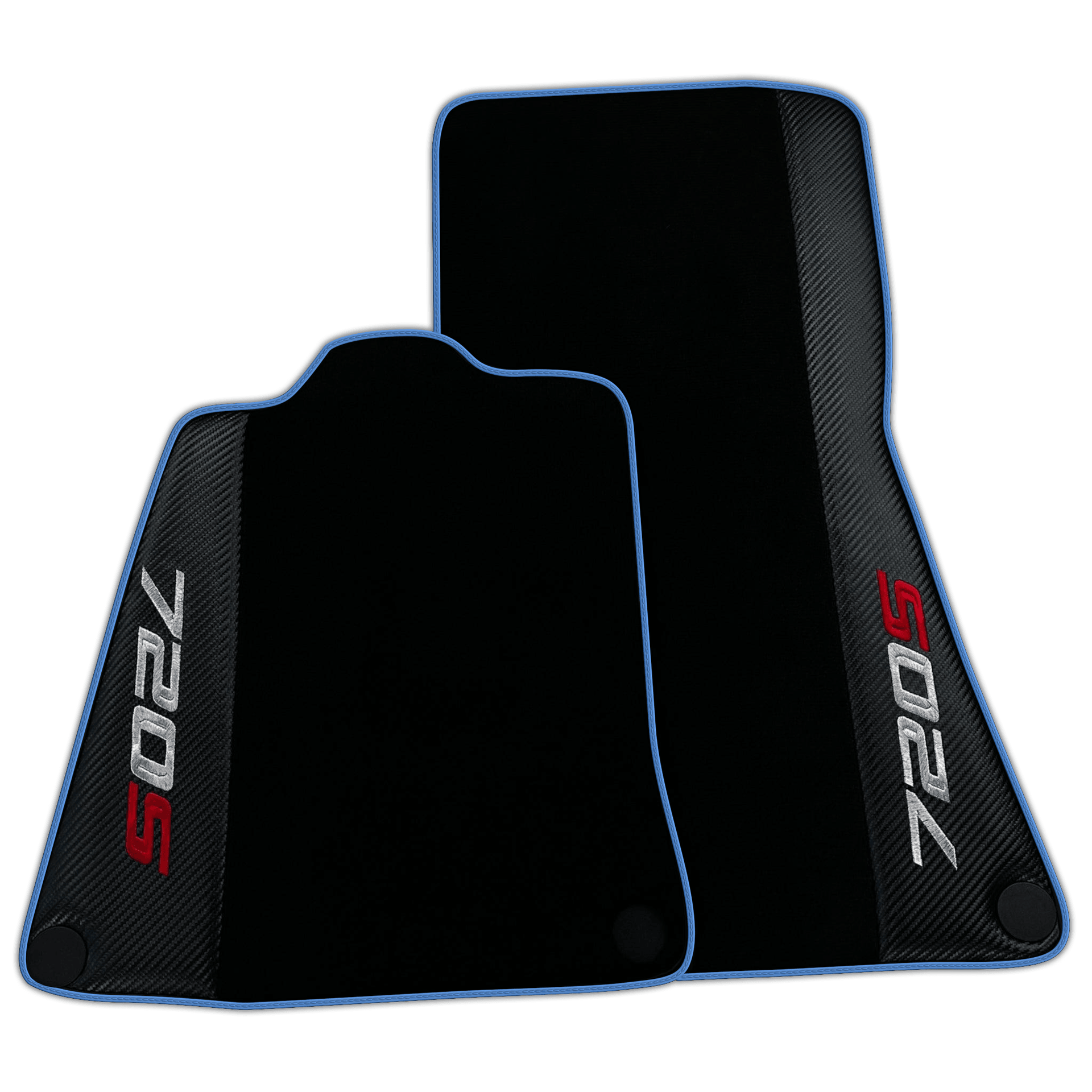 Black Floor Mats for McLaren 720S with Carbon Fiber | Various Trim Colors