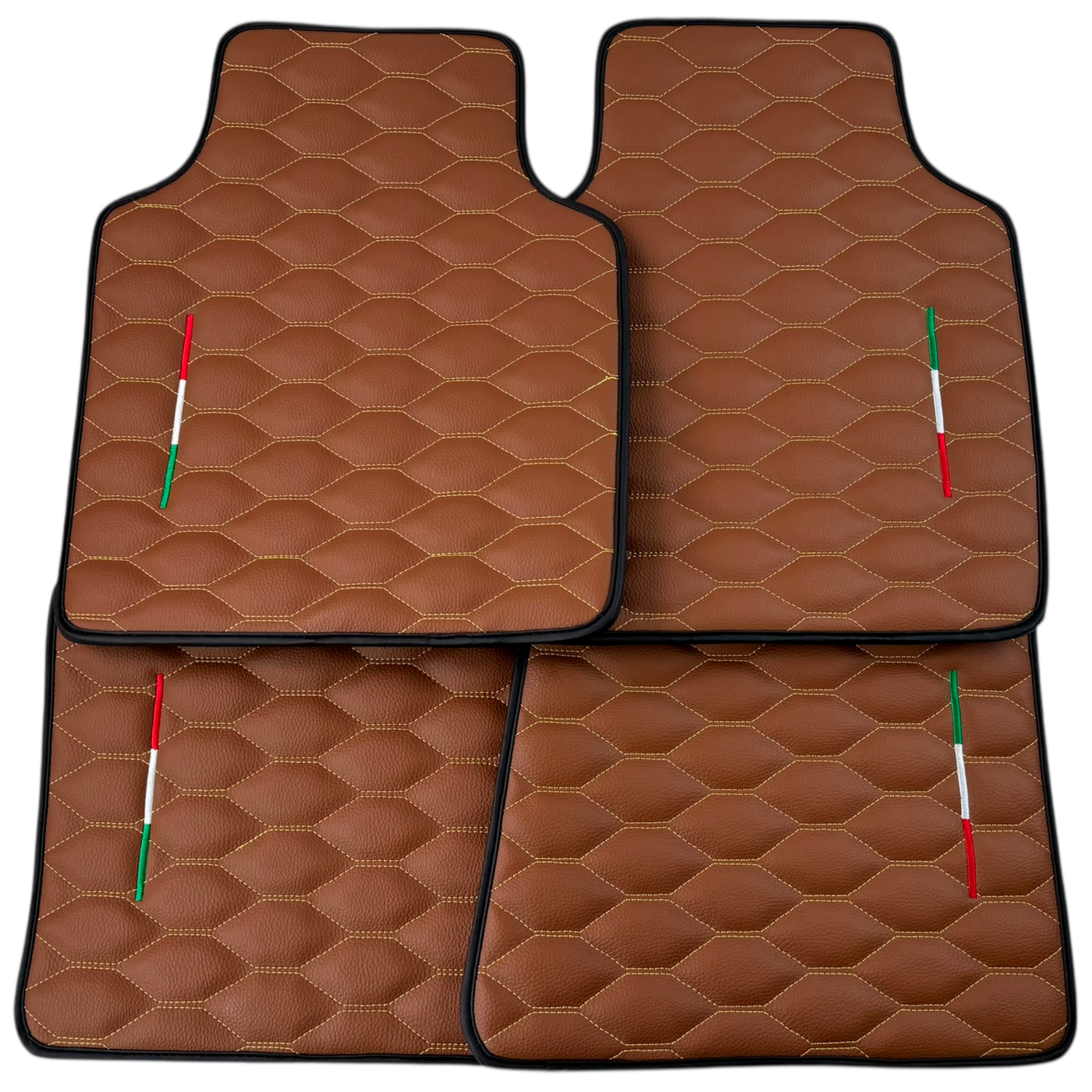 Brown Leather Viper Hex Pattern Floor Mats for Ferrari Purosangue (2023-2024) with Italian Flag