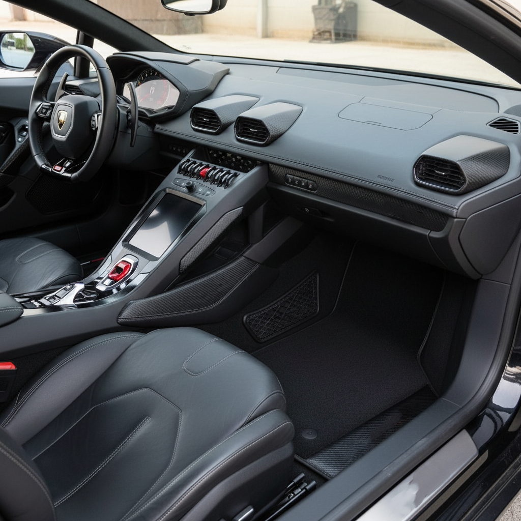 Customizable Leather Floor Mats with Symmetrical Hex Pattern for Lamborghini Huracan STO (2021-2024) - AutoWin