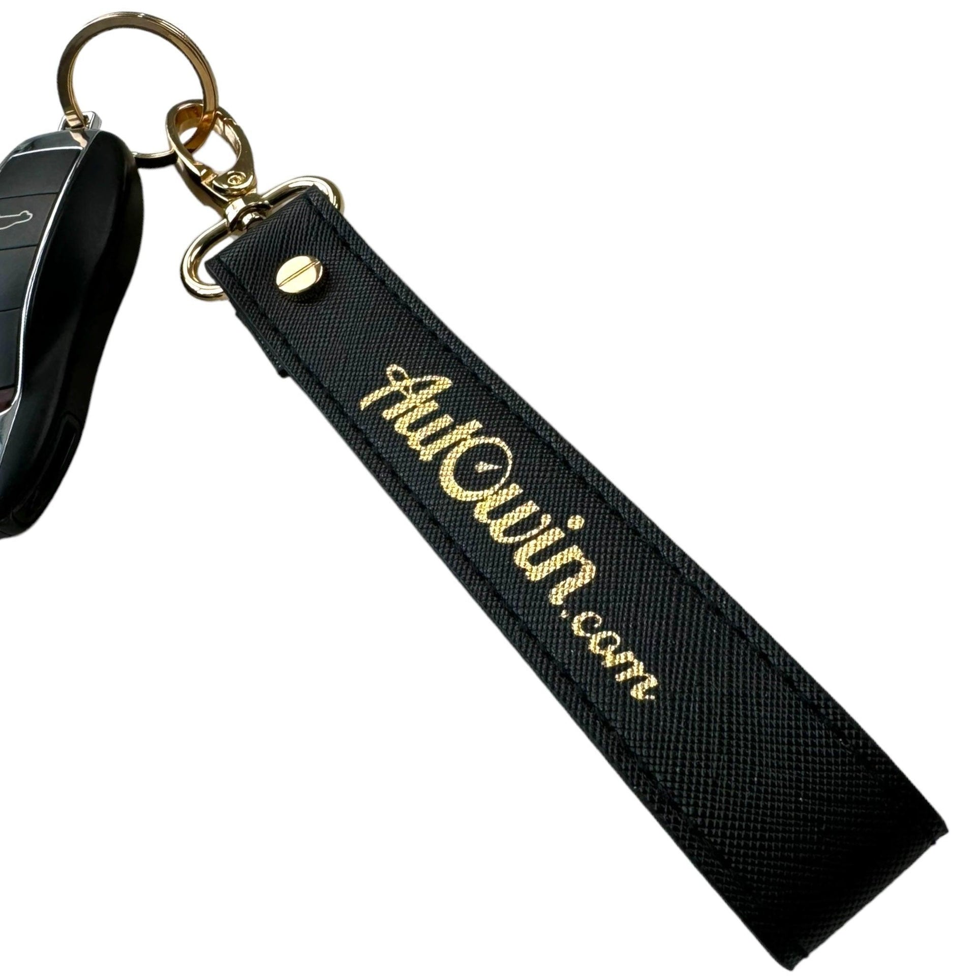 AutoWin Golden Keychain with Black Leather - AutoWin