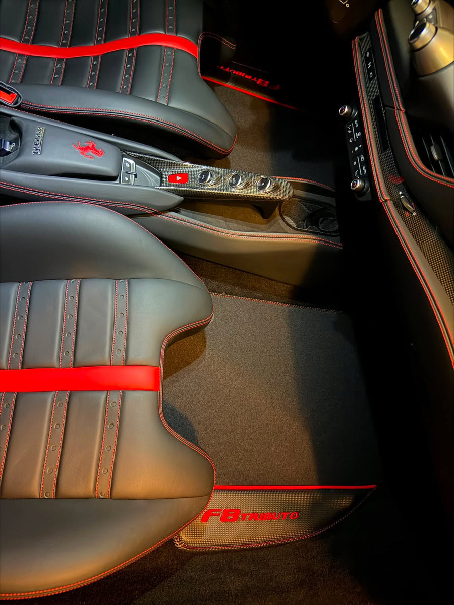 Black Carpet Floor Mats with Carbon Fiber for Ferrari F8 Tributo (2019-2023)