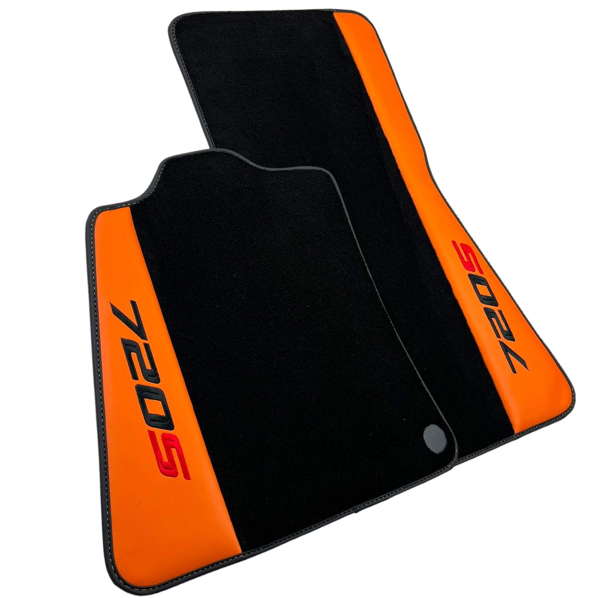 Black Floor Mats for McLaren 720S (2017-2021) with Orange Leather - AutoWin