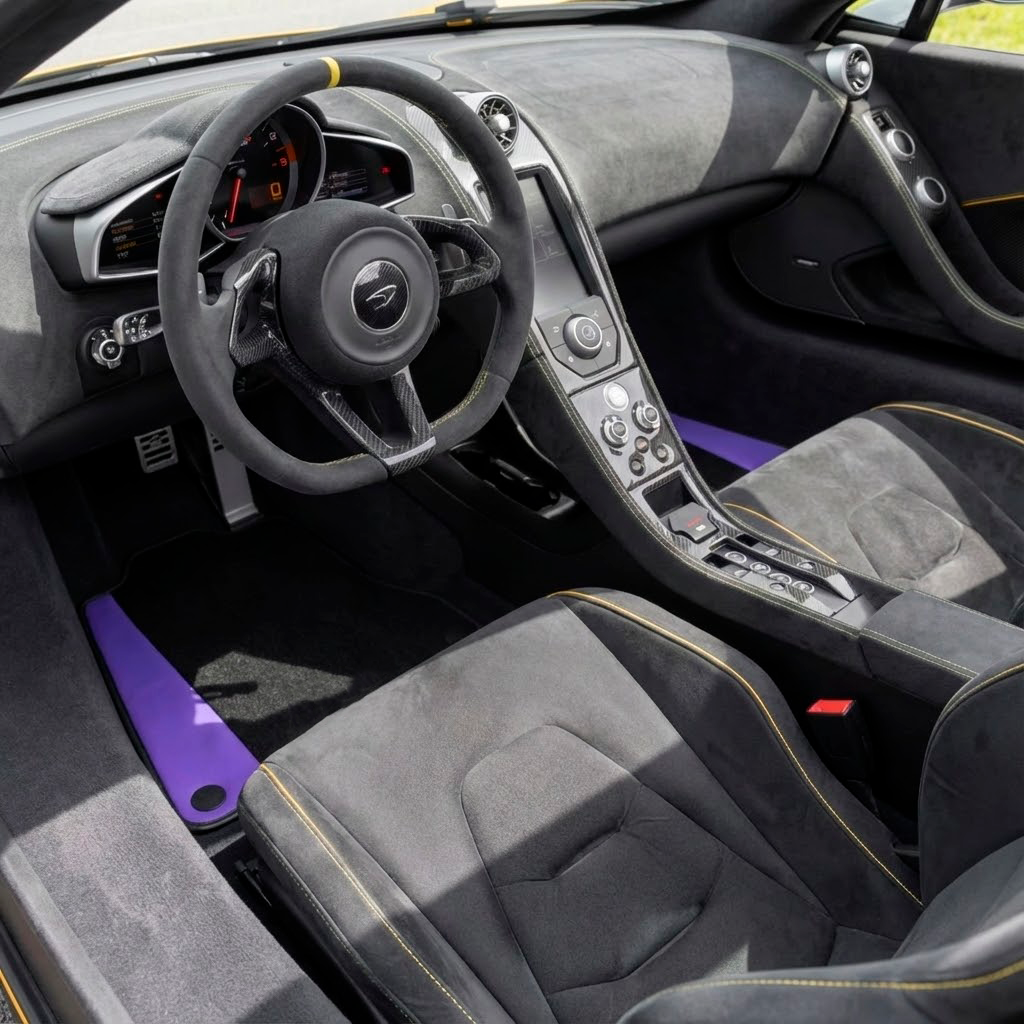 Purple Leather Black Floor Mats for McLaren 650S (2015-2018) | Black Trim