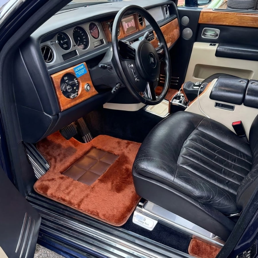Tapis de voiture en peau de mouton couleur gingembre pour Rolls-Royce Phantom Drophead Coupe (2007-2016)