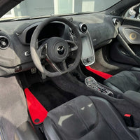 Tapis de voiture noirs pour McLaren 600 LT (2018-2020) avec cuir Alcantara rouge