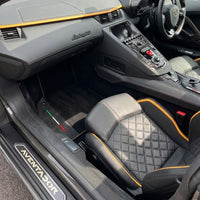 Customizable Black Floor Mats for Lamborghini Aventador SVJ with Alcantara Leather