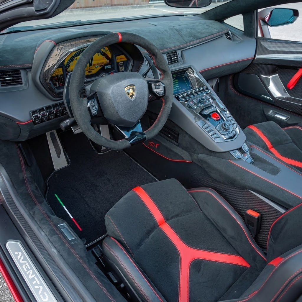 Interior look of floor mats for Lamborghini Aventador SV | Orange Edition