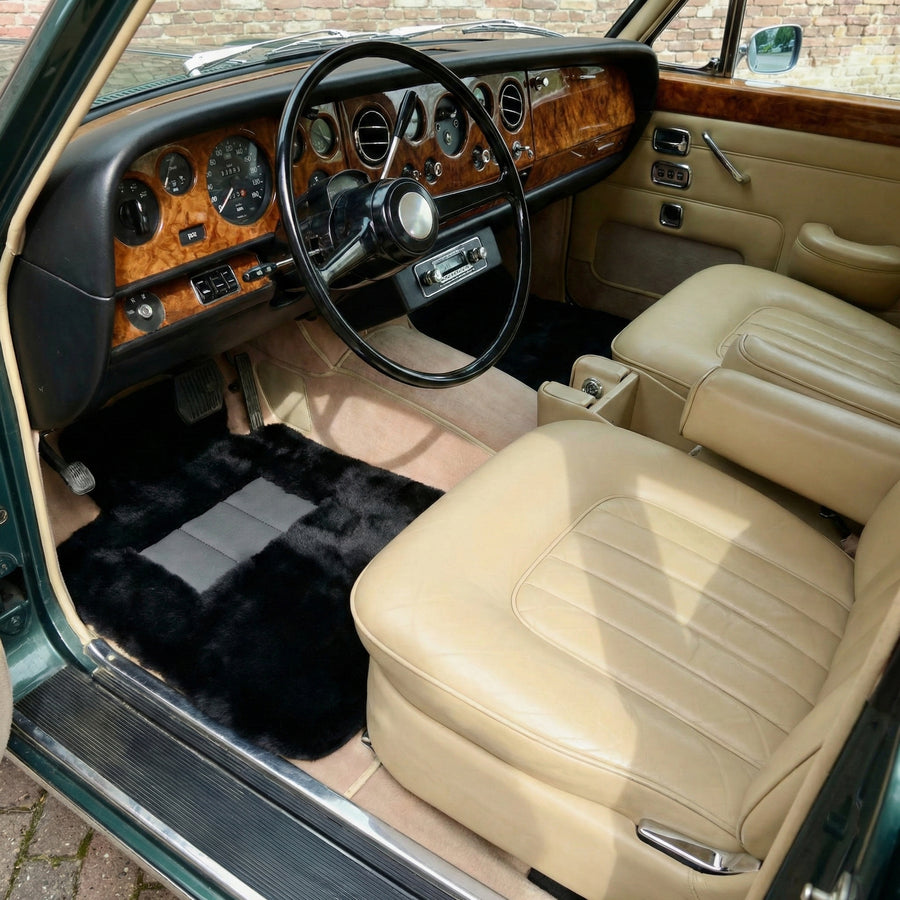 Tapis de voiture en peau de mouton noir pour Rolls-Royce Shadow (1965-1977) Édition sans marches