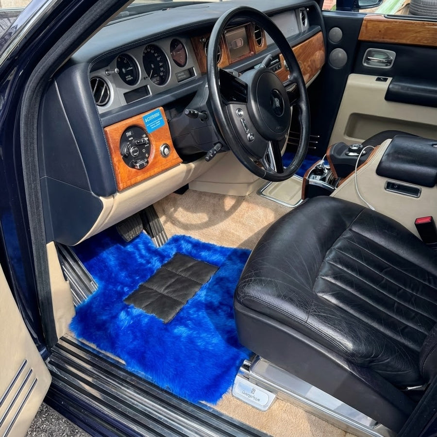 Tapis de voiture en peau de mouton bleue pour Rolls-Royce