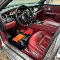 Black Sheepskin Floor Mats for Rolls-Royce Ghost Series II (2021-2024) I Orange Leather Trim
