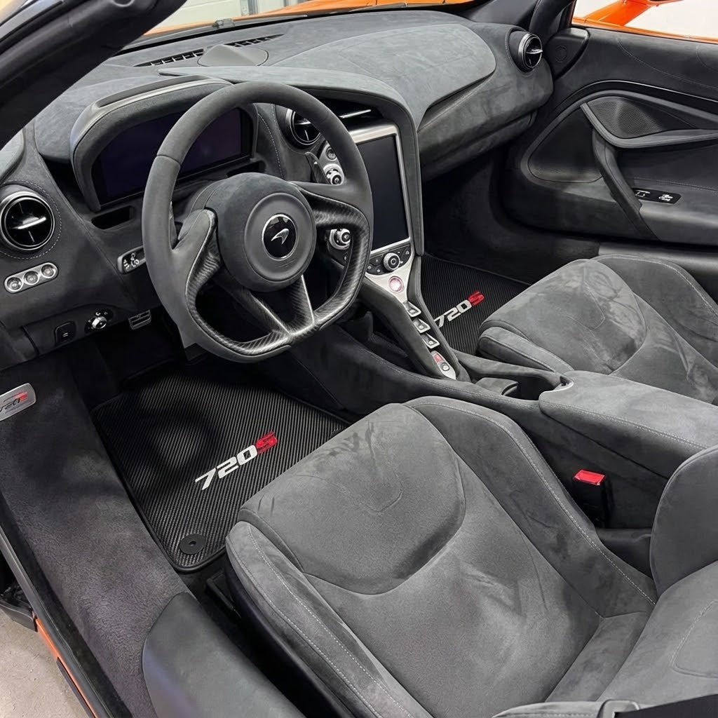 Interior look of floor mats for Floor Mats For McLaren 720S Black Tailored Carpets Set AutoWin