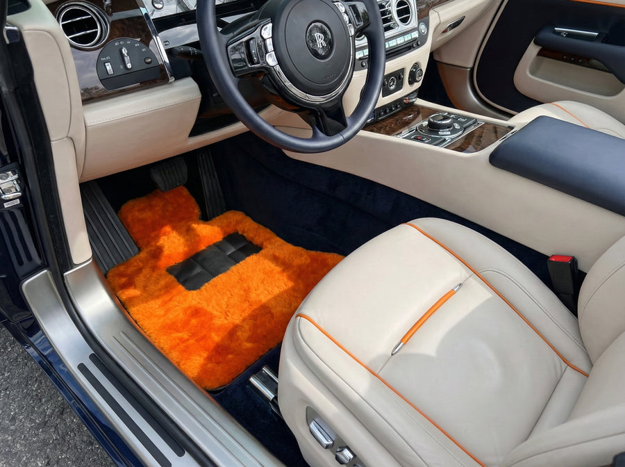 Tapis de voiture en peau de mouton orange pour Rolls Royce