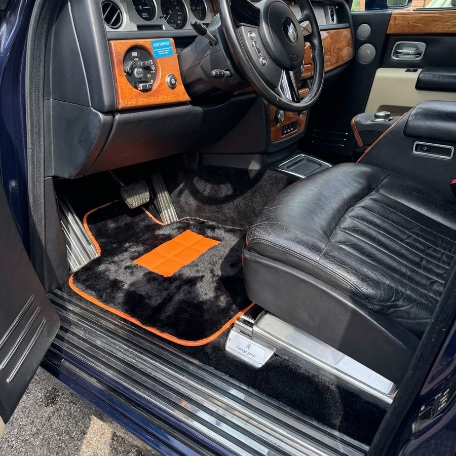 Tapis de voiture en peau de mouton noir pour Rolls-Royce