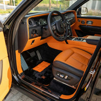 Black Sheepskin Floor Mats for Rolls Royce Cullinan (2018-2025) with Orange Leather