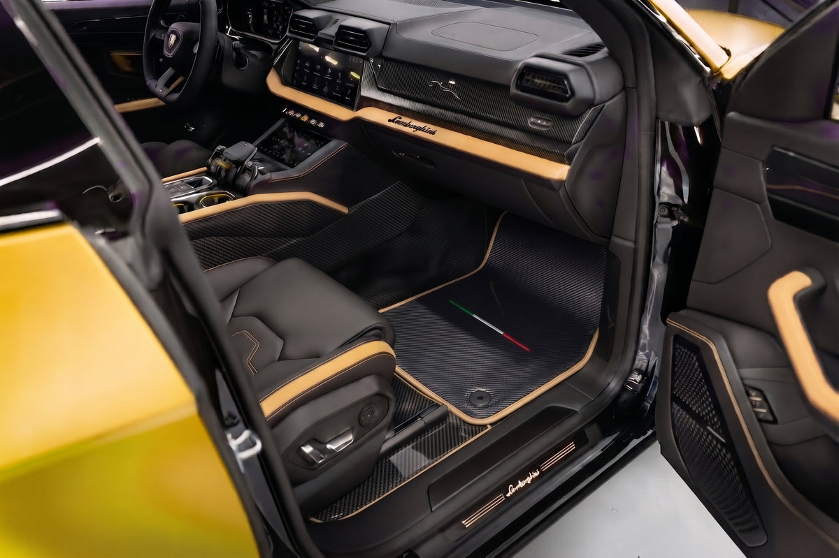 Black Leather Floor Mats For Lamborghini Urus S With Brown Nappa Leather