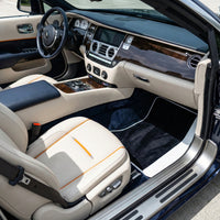 Schwarze Fußmatten für Rolls Royce Dawn (2016-2023) mit weißem Leder | Weißer Rand