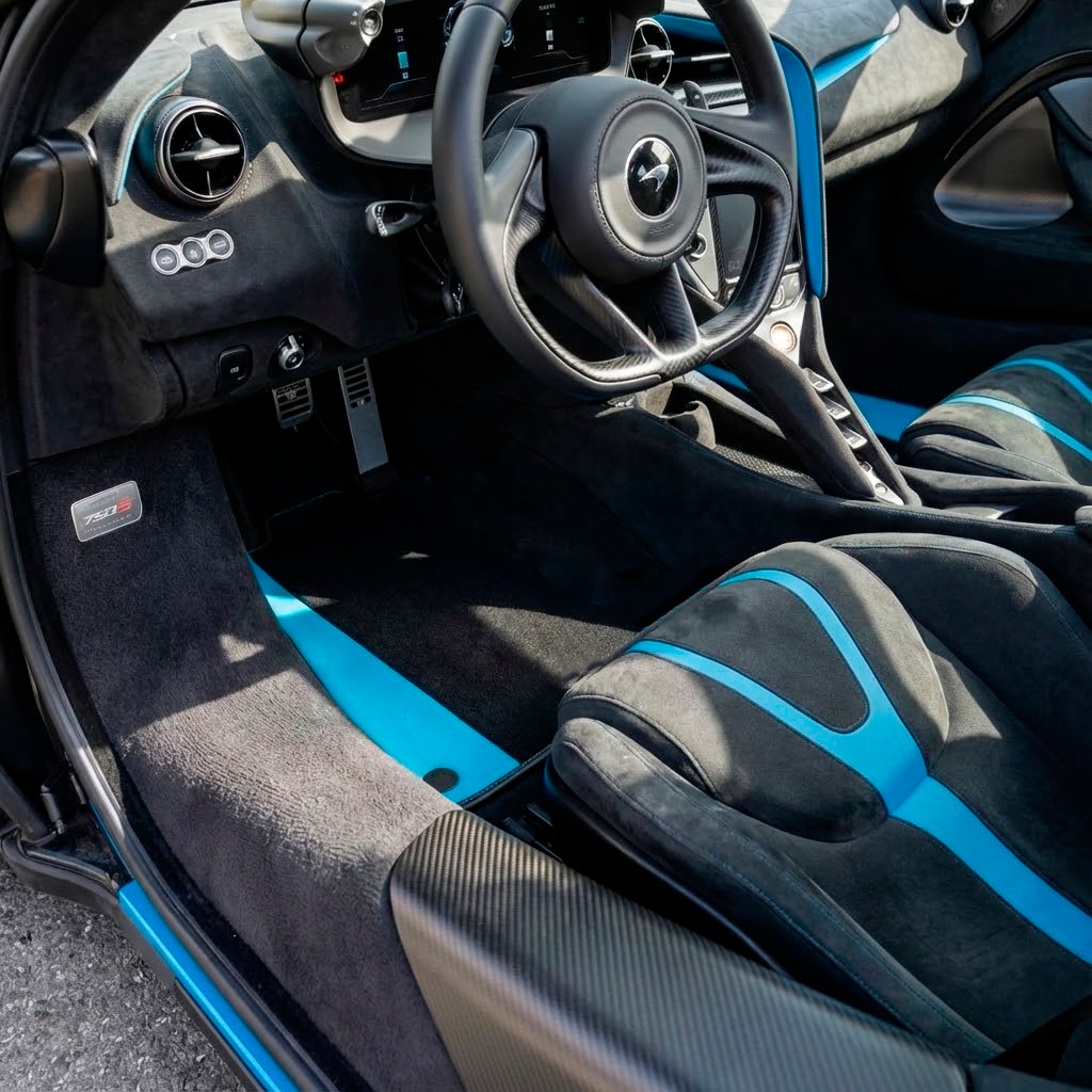 Black Floor Mats for McLaren 750S (2023-2025) with Orange Leather - AutoWin