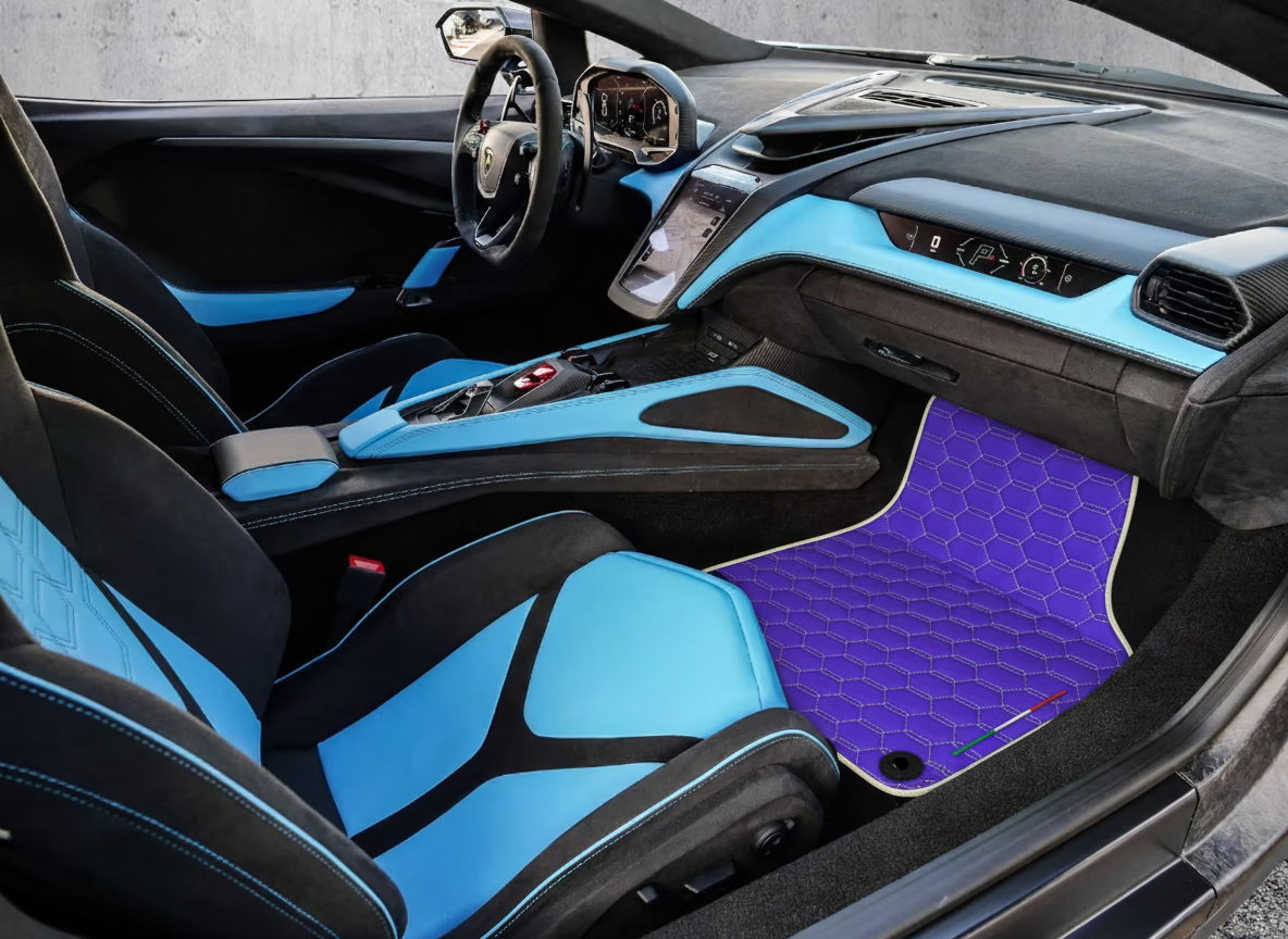Tapis de voiture en cuir personnalisable avec motif en diamant double pour Lamborghini Revuelto (2024-2025) - AutoWin